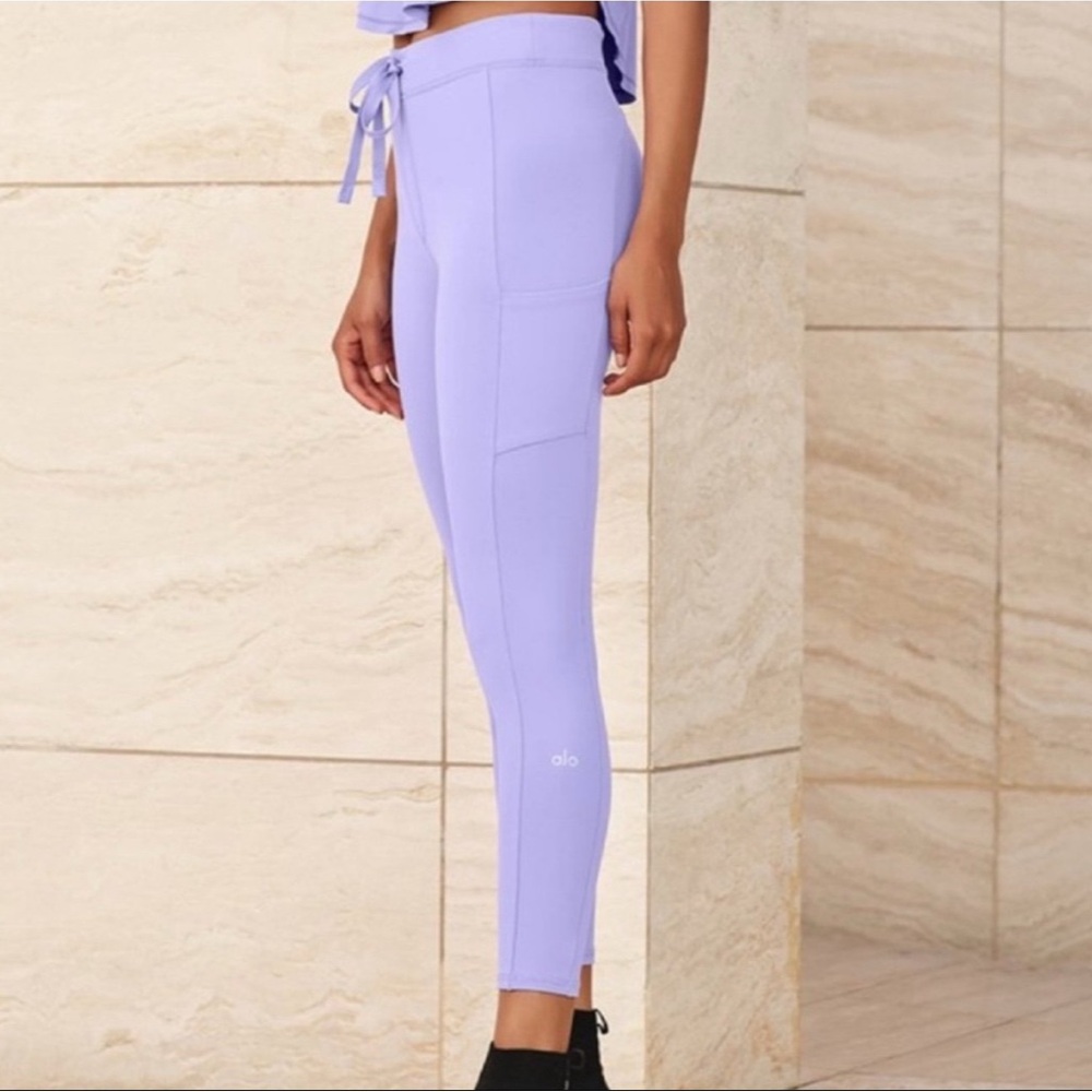 AloYoga High Waist Drawstring Periwinkle Purple Leggings size S